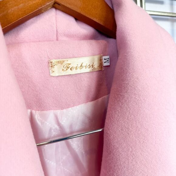 Feibisi Pink Wrap Faux Fur Trim Sleeve Coat size M - Picture 3 of 8